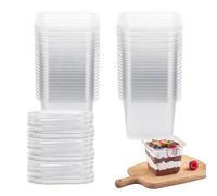 Dessert Cups with Lids - 50 Pack Plastic Dessert Pots with Spoons, Cheesecake Pots, 360ml/12oz Clear Cheesecake Cups with Lids, Reusable Square Parfait Cup for Pudding, Mousse, Ice Cream, Fruit
