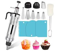 Dessert Decorating Syringe Set Frosting Piping Kit Stainless Steels Cake Decorating Tool 6 Russian Piping Icing Nozzles Cream Scraper Cupcake Frosting Filling Injector Cake Icing Tools
