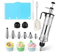 Dessert Decorating Syringe Set, Icing Piping Kit Stainless Steels Cake Decorating Tools 14 Professional Piping Nozzles Piping Tips Cupcake Making Equipment Decorating Kit for DIY Cupcakes and Baking