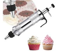 Dessert Decorating Syringe Set Stainless Steel Durable Icing Piping Syringe Kit Professional Piping Icing Syringes 9Pcs Set Stainless Steel Frosting Baking Tool Accessory for DIY Baking Cake Cookie