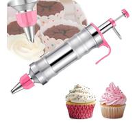 Dessert Decorating Syringe Set Stainless Steel Durable Icing Piping Syringe Kit Professional Piping Icing Syringes 9Pcs Set Stainless Steel Frosting Baking Tool Accessory for DIY Baking Cake Cookie