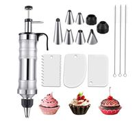 Dessert Decoration Syringe Kits,15 Pieces Cake Master Decorating Supply Set,Cupcake Filling Injector with 6 Icing Nozzles and 3 Cream Scrapers,Reusable Baking Tools-Silver