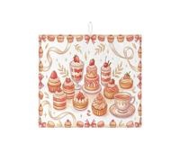 Dessert Dish Drying Mats for Kitchen Counter, Peach Bakery Absorbent Dish Drainer Rack Mat, Spring Fanciful Cupcake Microfiber Drying Pad 16x18 Inch