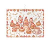 Dessert Dish Drying Mats for Kitchen Counter, Peach Bakery Absorbent Dish Drainer Rack Mat, Spring Fanciful Cupcake Microfiber Drying Pad 18x24 Inch