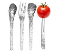 Dessert Forks and Spoons, Hammered Stainless Steel Flatware, Salad Forks | Dessert Forks and Spoons, 13.1x2.5cm, Hammered Stainless Steel Flatware, Metal Salad Forks, for Home Bakers Restaurant Weddin