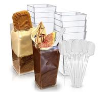 Dessert Infinity 100 Pieces 90ml Plastic Dessert Cups 3oz with 100 Reusable Mini Dessert Utensils Included for Cheesecakes Cube Clear Cup Serving Bowl Pudding Mousse Party (5.5cm x 9.0cm)