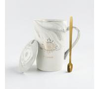 DESSERT OFFENSIVE Gray Moon Design Dad Mug, 14 oz Ceramic Mug with Lid and Spoon, Thoughtful Birthday Gift for Him, Gift Ideas for Him, Unique Gifts for Men(Moon