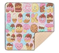 Dessert Paradise Alphabet Seamless Pattern Large Sturdy Baby Playmat for Floor Water Resistant Activity Entertainment Mat for Baby Kids Toddlers Infants, 50'' x 50''