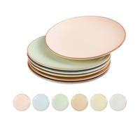 Dessert Plate Set of 6-8 Inch Colorful Ceramic Plates for Appetizer, Salad, Lunch - Modern Serving Dishes - Microwave, Oven and Dishwasher Safe - Assorted Candy Hue