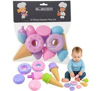 Dessert Play Set for Children Pretend Kitchen Toys Bright Pastel Plastic Doughnuts Ice Cream Role Play Indoor Imaginative Playset Doughnut Sweets Simulation for Kids 12 Piece - Electoys