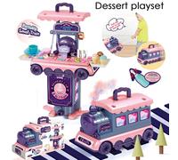 (Dessert playset) 2 IN 1 Multi-style Kitchen Cooking Play and Portable Small Train Learning Set Toys for Kids Gift