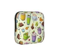 Dessert Refreshments Printed Sponge Composite Fabric Women's Sanitary Napkin Storage Bag, Portable Pad Clip for Daily Use During Travel.