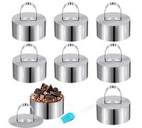 Dessert Rings Food Rings Serving Rings Stainless Steel Cake Rings Set Cake Ring Moulds with Pusher Silicone Brush for Homemade Cooking Baking Mousse Desserts Pancakes Eggs Muffins 8 cmx4 cm Pack of 8