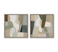Dessert Shallows Duo Framed Canvas Print Modern Abstract Art Set by Art Remedy, Natural Oak Frame, 24 x 24