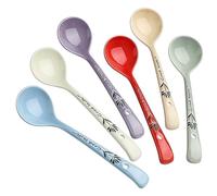 Dessert Spoons Ceramic Coffee Spoons Set of 6 Long Handle Stirring Spoons Korean Ceramic Spoon for Dessert, Coffee, Ice Cream, Cereal, Yogurt (Multi-color)
