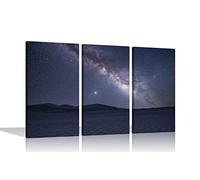 Dessert with Starry Night Milkyway Galaxy Prints Canvas Wall Art Pictures 3 Piece Framed Artwork Contemporary 61x30cm x 3 (24x12"x3)