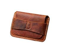 Dessi Handmade Crazy Horse Leather Card Holder Slim Minimalist with Keychain Vintage Tan Brown No Button for Men Women