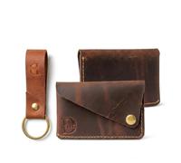 Dessi Handmade Crazy Horse Leather Card Holder - Ultra Light 30g 6 Gauge Full Grain Compact Front Pocket Credit Card Wallet Minimalist Cardholder for Men Women Snap Closure, Dark Coffee