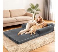 dessports Foldable Dog Bed, 2 in 1 Adjustable Giant Dog Bed for Adults, with Supportive Memory Foam, Waterproof, Orthopaedic, Large, 183 x 111 x 30 cm, Grey