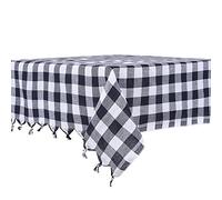 DESTALYA Checkered Tablecloth Picnic Blanket, 100% Cotton Buffalo Check Plaid Gingham Rustic Style Linen Table Cover for Kitchen (Black 140 cm)