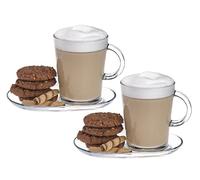 DESTALYA Coffee Mugs with Handles and Saucers Set, Clear Glass Handled Cups for Hot Beverages Cold Drinks, Tea Espresso Cappuccino Hot Chocolate