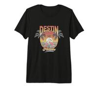 Destin Beach Sunset Flamingo Retro Palm Tree Florida Travel Premium T-Shirt