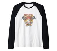 Destin Beach Sunset Flamingo Retro Palm Tree Florida Travel Raglan Baseball Tee