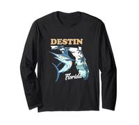 Destin Florida Marlin Fishing Ocean Palm Trees Vintage Beach Long Sleeve T-Shirt