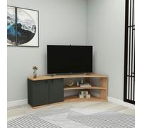 Destina Home Corner TV Stand Reversible Entertainment Center for TVs up to 60"-Dion - Atlantic Pine & Anthracite