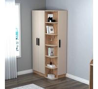 Destina Home Luses Corner Wardrobe Closet with Shelves & Hanging Rail, Right Side in Beige | Size: 3 Pack Destina Home Beige 3 Pack