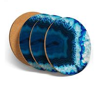 Destination Vinyl 4 Set - Blue Agate Geode Effect Coasters - Science Geology Kitchen Drinks Coaster #3437