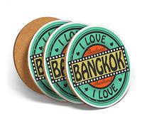 Destination Vinyl 4 Set - I Love Bangkok Thailand Coasters - Kitchen Drinks Coaster #4281