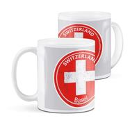 Destination Vinyl Ltd 1 White Ceramic Mug Cup (11oz / 284ml) Basel Switzerland Flag Circle for Coffee Tea Drinks Kitchen Office #59856