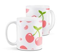 Destination Vinyl Ltd 1 White Ceramic Mug Cup (11oz / 284ml) Cute Pink Cherry Pattern Fruit Berry for Coffee Tea Drinks Kitchen Office #52774