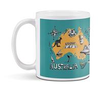 Destination Vinyl Ltd 1 White Ceramic Mug Cup (11oz / 284ml) Map Australia Travel Attractions for Coffee Tea Drinks Kitchen Office #61050
