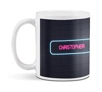 Destination Vinyl ltd 1 White Ceramic Mug Cup (11oz / 284ml) Neon Sign Design Christopher Name for Coffee Tea Drinks Kitchen Office #351767
