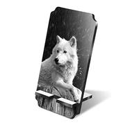 Destination Vinyl Ltd 1 x 5mm MDF Mobile Phone Stand - BW - Arctic White Wolf Wild Dog Wooden Stand Holder for Mobile Phone, Smartphone #38862