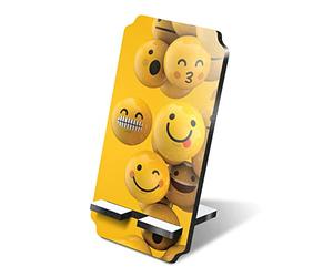 Destination Vinyl Ltd 1 x 5mm MDF Mobile Phone Stand - Yellow Emojicon Happy Mobile Phone Emoticon Wooden Stand Holder for Mobile Phone, Smartphone #45114
