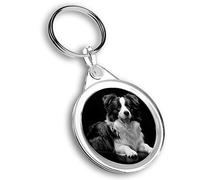 Destination Vinyl Ltd 1 x Photo Keyring - Black Border Collie Farm Dog Puppy |Keychain|Keyring|Charm| #42717