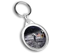Destination Vinyl ltd 1 x Round Photo Keyring American Astronaut Moon Landing |Keychain|Keyring|Charm| #63004