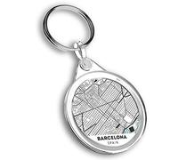 Destination Vinyl ltd 1 x Round Photo Keyring Barcelona Spain Map White Background |Keychain|Keyring|Charm| #60116