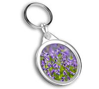 Destination Vinyl ltd 1 x Round Photo Keyring Bluebell Forest Flowers Woods Blue |Keychain|Keyring|Charm| #50347