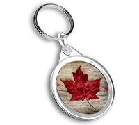 Destination Vinyl Ltd 1 x Round Photo Keyring Canada Maple Leaf Travel Flag |Keychain|Keyring|Charm| #50439