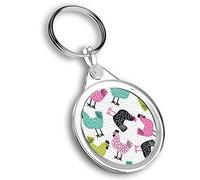 Destination Vinyl ltd 1 x Round Photo Keyring Colourful Chickens Pet Chicken |Keychain|Keyring|Charm| #170504