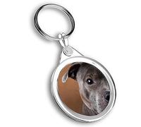 Destination Vinyl ltd 1 x Round Photo Keyring Cute Blue Staffordshire Bull Terrier Dog |Keychain|Keyring|Charm| #50645