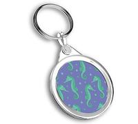 Destination Vinyl ltd 1 x Round Photo Keyring Green Seahorse Sealife Underwater Beach |Keychain|Keyring|Charm| #170596