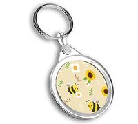 Destination Vinyl ltd 1 x Round Photo Keyring Happy Bees Sunflowers Bee Mother's Day |Keychain|Keyring|Charm| #170601
