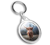 Destination Vinyl ltd 1 x Round Photo Keyring Horned Highland Cattle Cow Farm |Keychain|Keyring|Charm| #63166