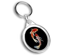 Destination Vinyl ltd 1 x Round Photo Keyring Koi Fish Goldfish Carp Red White |Keychain|Keyring|Charm| #63178