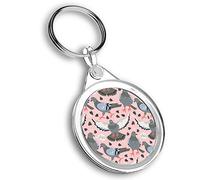 Destination Vinyl ltd 1 x Round Photo Keyring Pink Pigeon Bird Pattern Seeds Hello |Keychain|Keyring|Charm| #170760